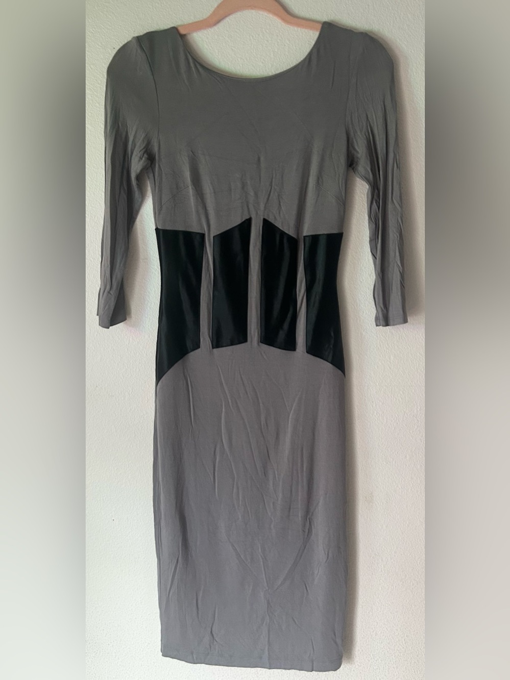 BeBe Grey and Black Long Sleeve Bodycon Dress